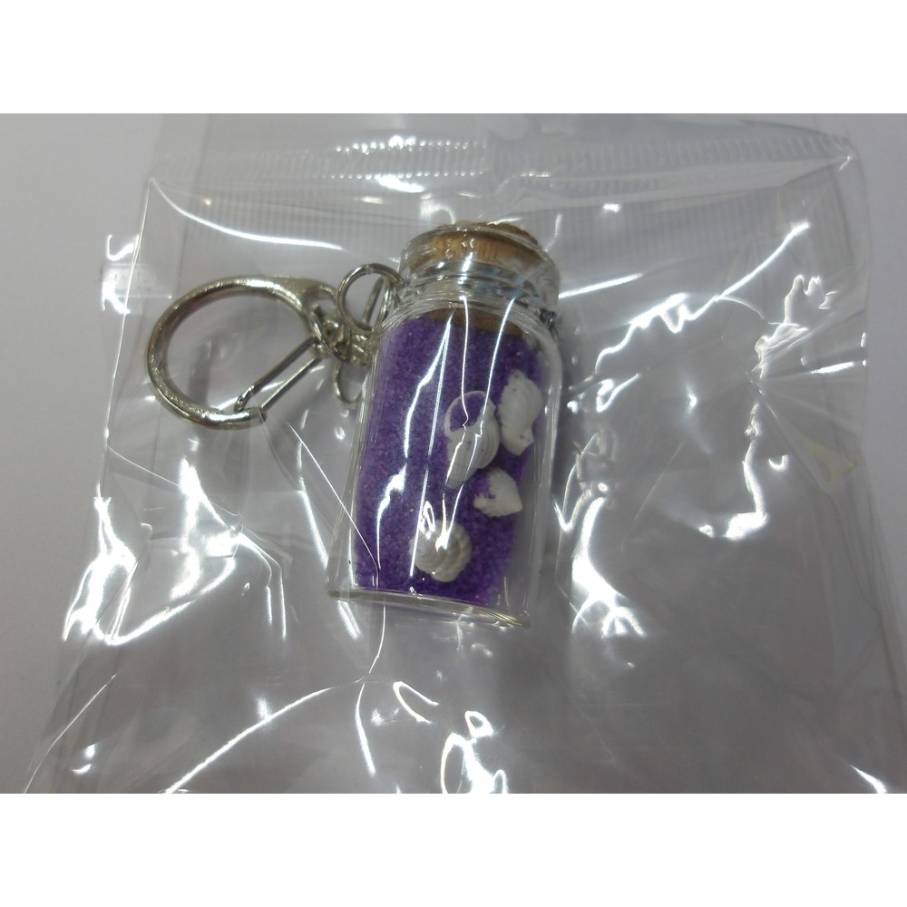 Purple‎ Sand and Seashell Glass Jar Keychain Nautical Beach Miniature / 26694